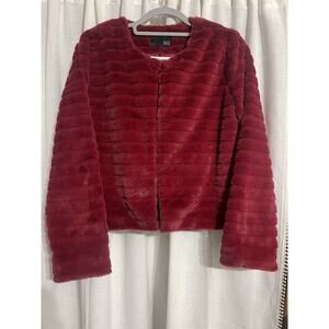 Women’s KAii Burgundy Faux Fur Open Front Long Sleeve Jacket Size Small/Medium